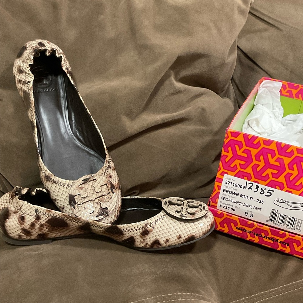 Tory Burch Reva Snakeskin Flats 8.5